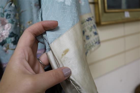 A Chinese embroidered silk robe, eau de nil ground, late Qing